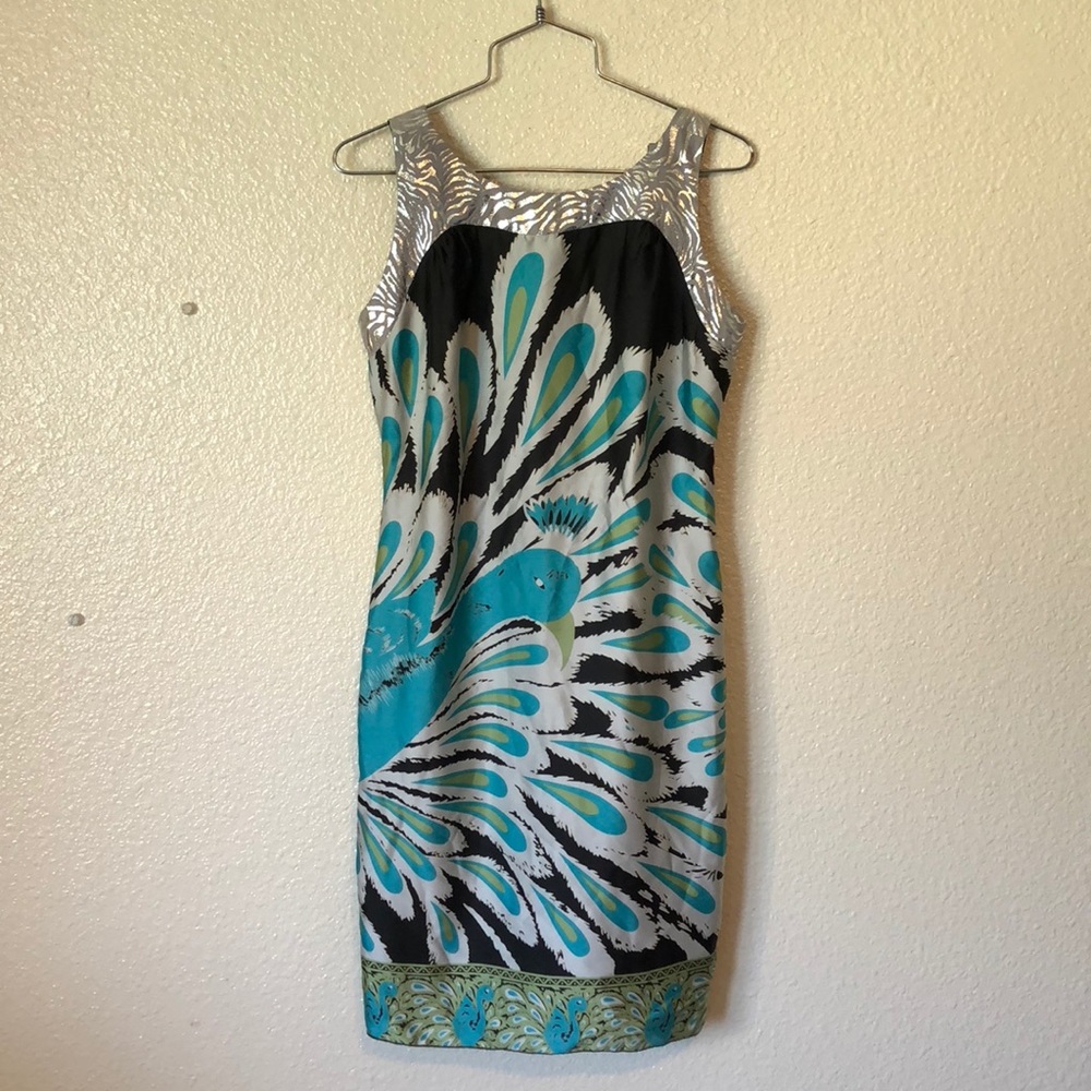 Peacock Printed Silk Dress